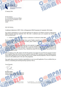 新加坡管理大学管理学硕士offer一枚（2016-02-15）