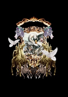 456582-时尚大牌定位金属马雕塑手绘插画组合