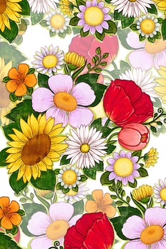 600153-满版手绘花卉向日葵