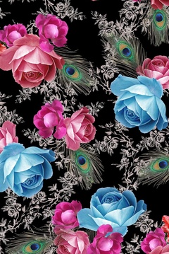 716017-孔雀羽毛玫瑰茶花碎花底纹