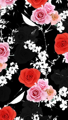 726113-1020经典红黑复古组合 玫瑰花 秋冬女装