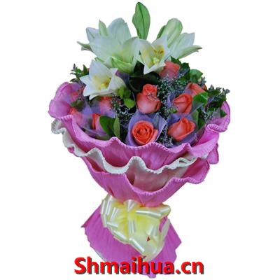 ���鳤��-16֦��ɫõ�壨������ɫɴ��ɫװ��+2֦��ͷ���ڰٺϣ�û����ʱ�ỻ�ɰ�ɫ��ˮ�ٺϣ�+���˲ݵ�׺�������Һ�ɫ����ֽ���м��ð�ɫ���������Һ�ɫ����ֽԲ�������װ������˿��������